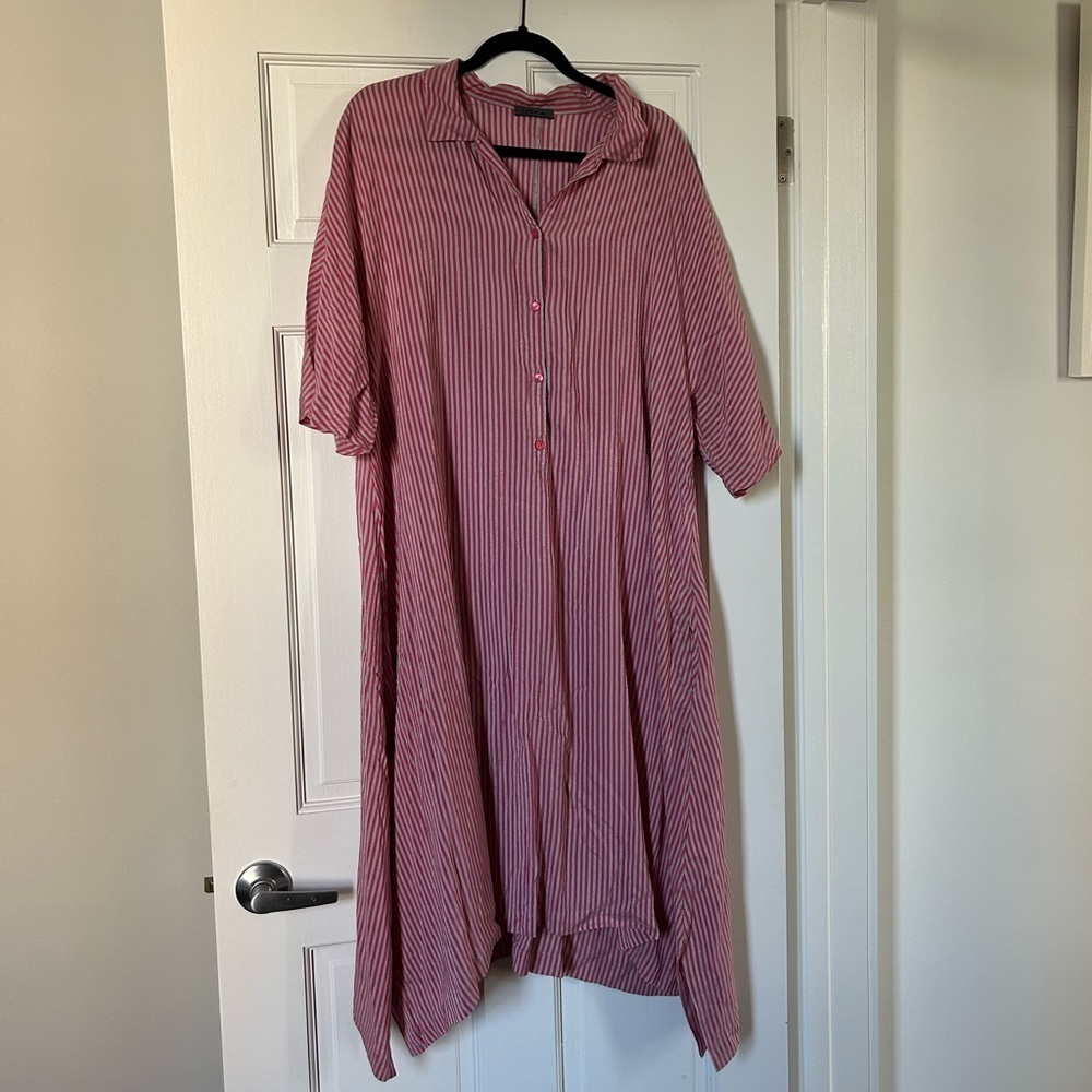 Striped Pink Grey Midi Dress - OSKA